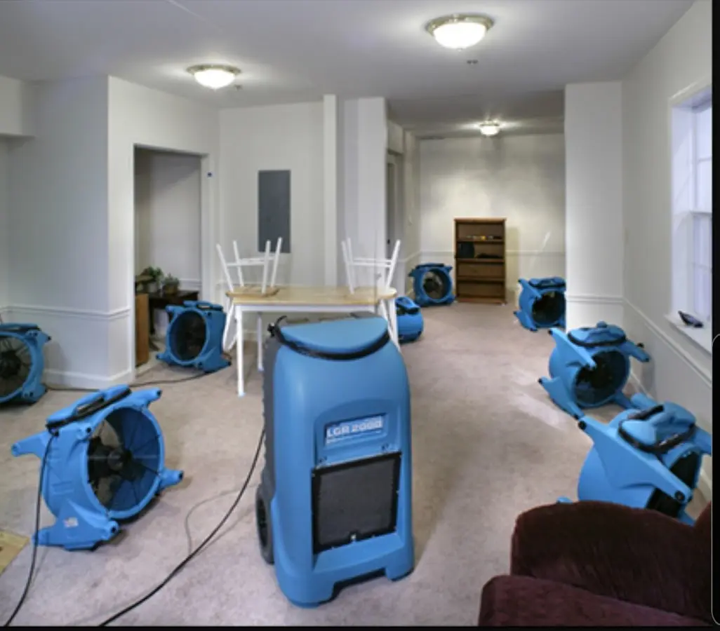 Air movers and dehumidifier setup for Water Damage Restoration in Delafield